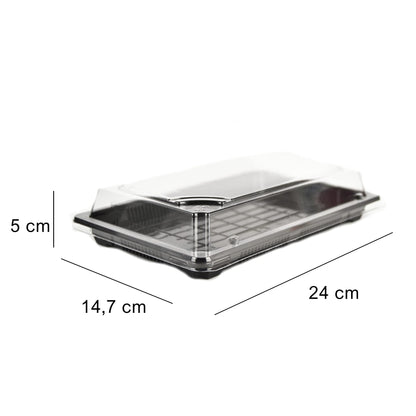 Plateau noir de 50 pièces pour sushi, sashimi, poisson idéal pour emporter d'environ 16/18 portions + couvercle