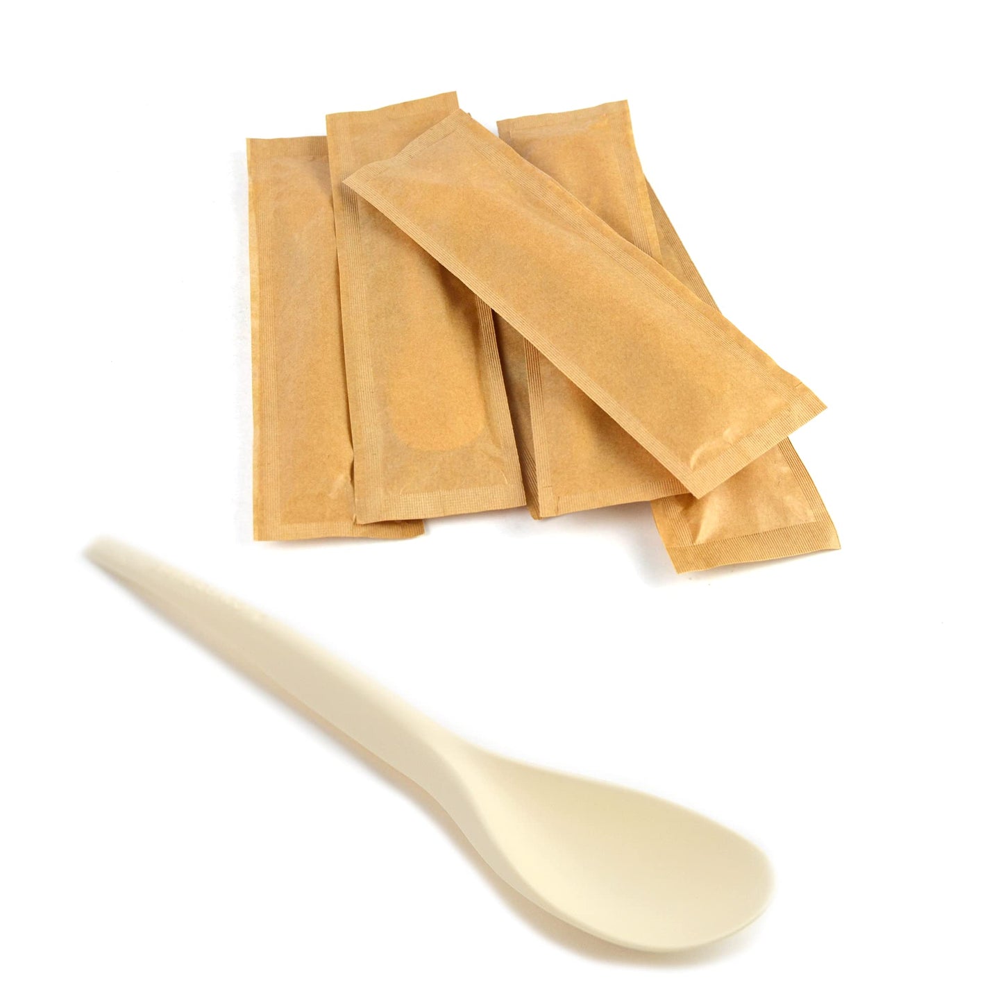 150 cucharillas compostables biodegradables de color marrón de 12,5 cm envueltas individualmente