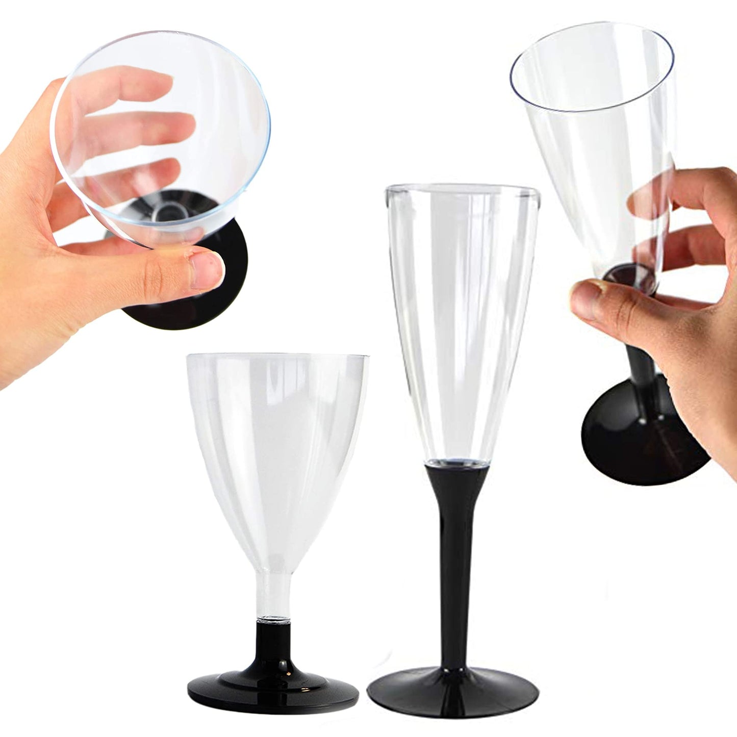 COMBO 50 flûtes + 50 verres à vin/eau à composer base noire idéal pour fêtes, événements, fêtes et apéritifs