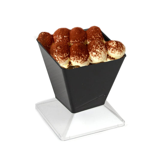 Pz 50 coppette nere monoporzione base quadrata per dessert, dolci, mousse con base trasparente