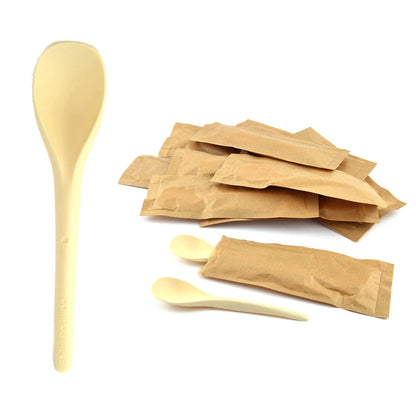 150 cucharillas compostables biodegradables de color marrón de 12,5 cm envueltas individualmente