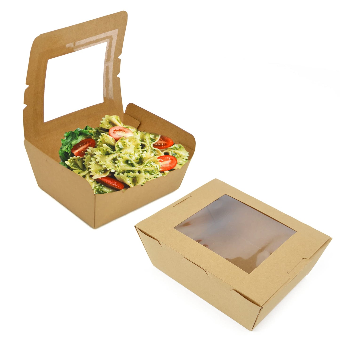 Pz 50 box avana con finestra richiudibile per asporto fritture miste, verdure, riso pollo e pasta o dolci