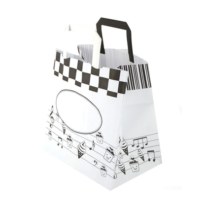 50 bolsas de papel blancas con asas con impresión para llevar.