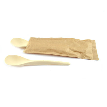 150 cucharillas compostables biodegradables de color marrón de 12,5 cm envueltas individualmente