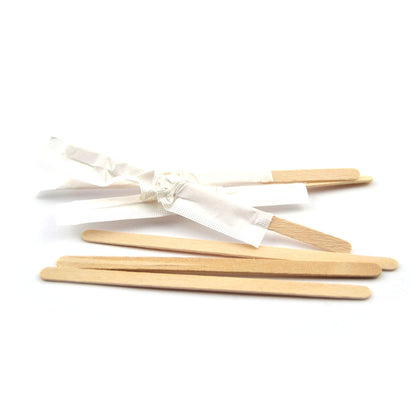 Palitos de madera envueltos individualmente para café americano y capuchino.