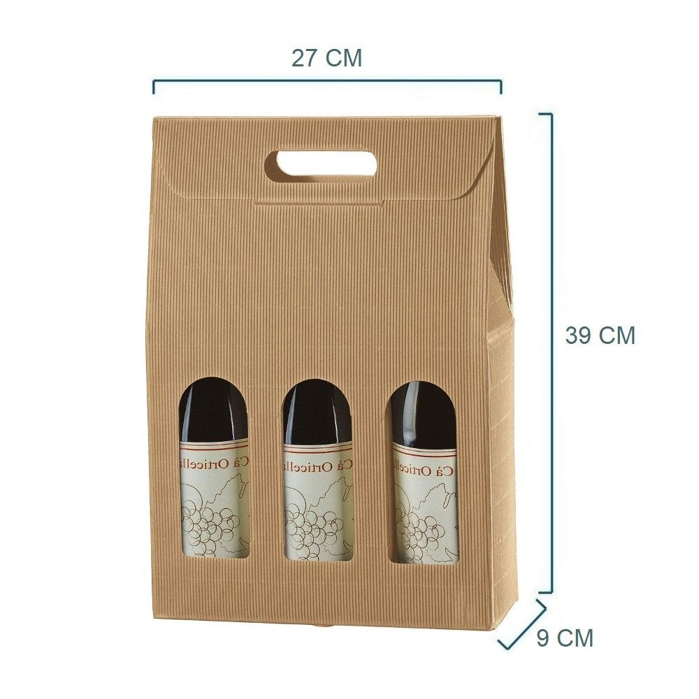 Caja porta botellas (3 botellas) caja bolsa de cartón corrugado para botellas