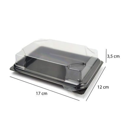 Plateau noir de 25 pièces pour sushi, sashimi, poisson idéal pour emporter d'environ 6/8 portions + couvercle