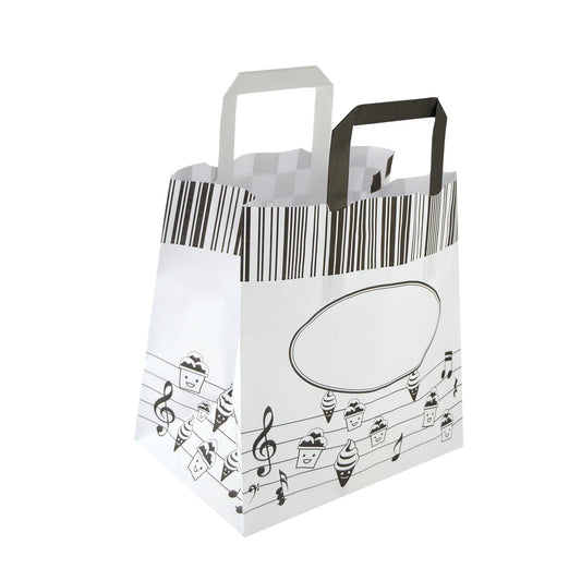 Pz 50 borse con manici in carta bianche con stampa per asporto shopper bag