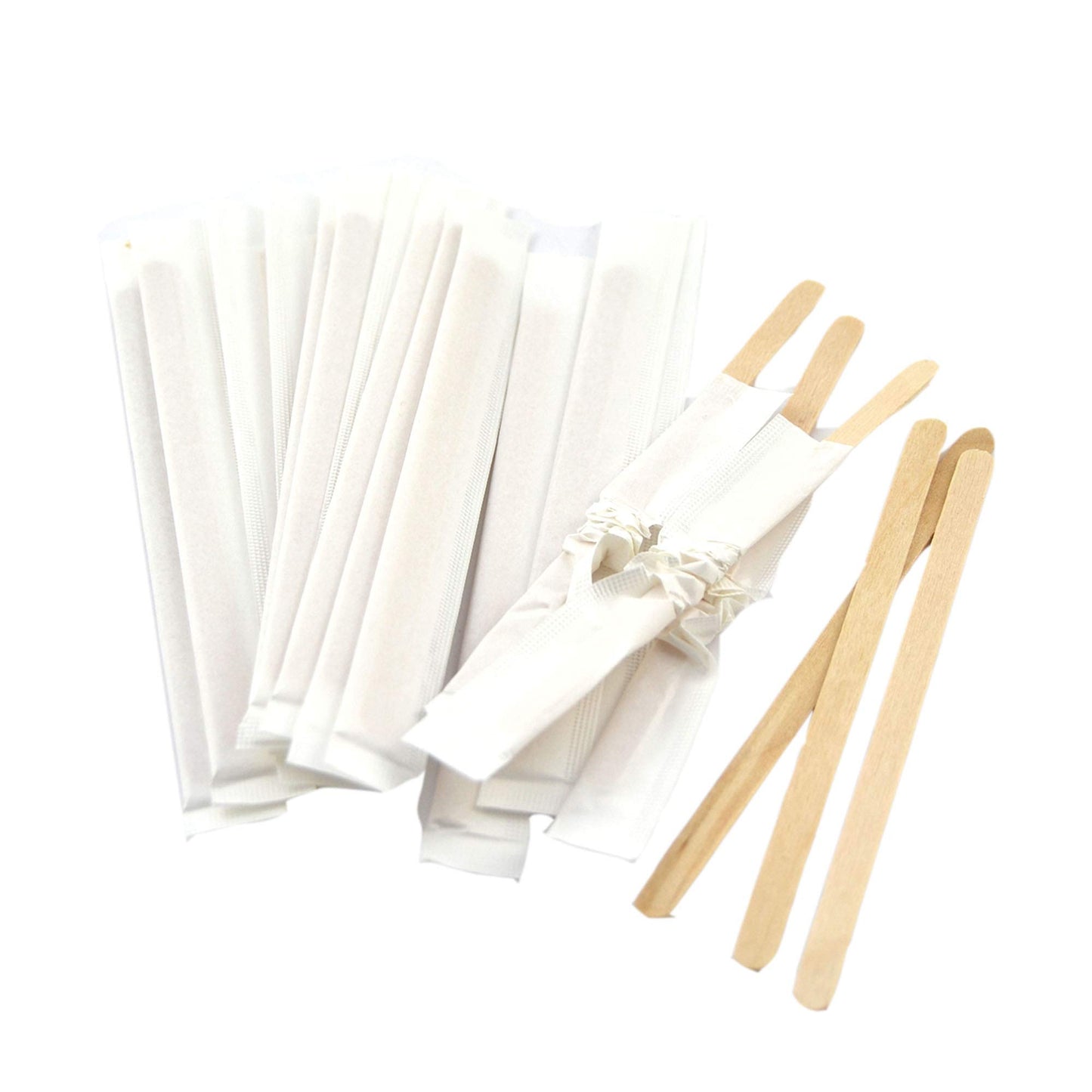 Palitos de madera envueltos individualmente para café americano y capuchino.