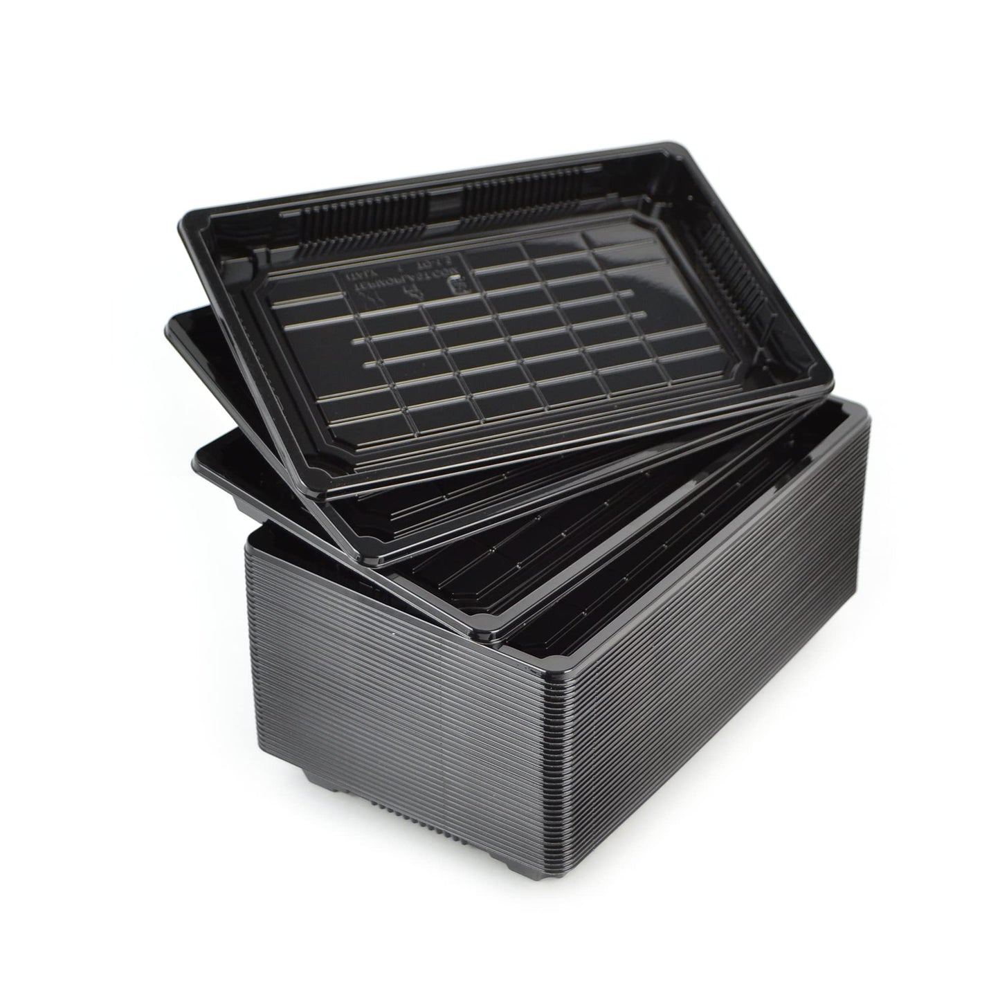 Plateau noir de 50 pièces pour sushi, sashimi, poisson idéal pour emporter d'environ 16/18 portions + couvercle