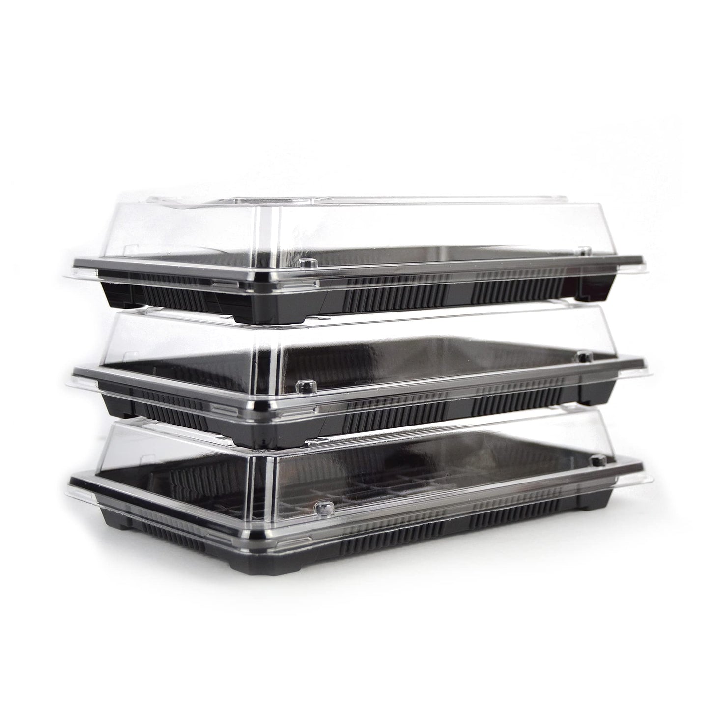 Plateau noir de 50 pièces pour sushi, sashimi, poisson idéal pour emporter d'environ 16/18 portions + couvercle