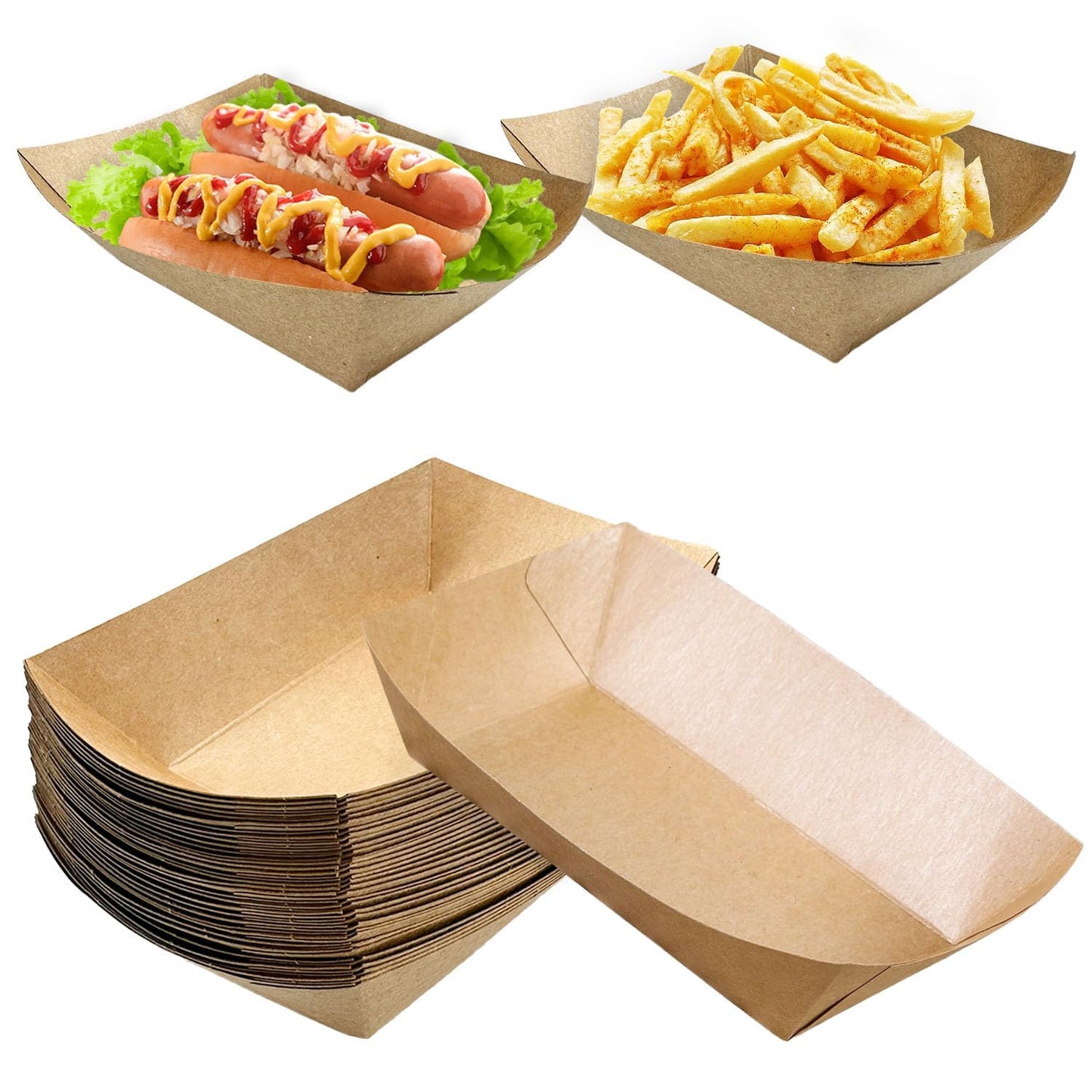 Pz 125 barchette in carta avana asporto fritture miste, patatine, pesce fritto, olive