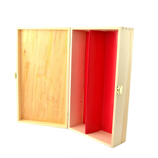 1 scatola porta vino in legno (x 2bottiglie) cassetta con chiusura  divisorio in cartone rosso