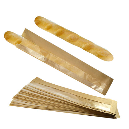 50 sacs avec fenêtre marron neutre pour baguettes, pain, petits pains et miches