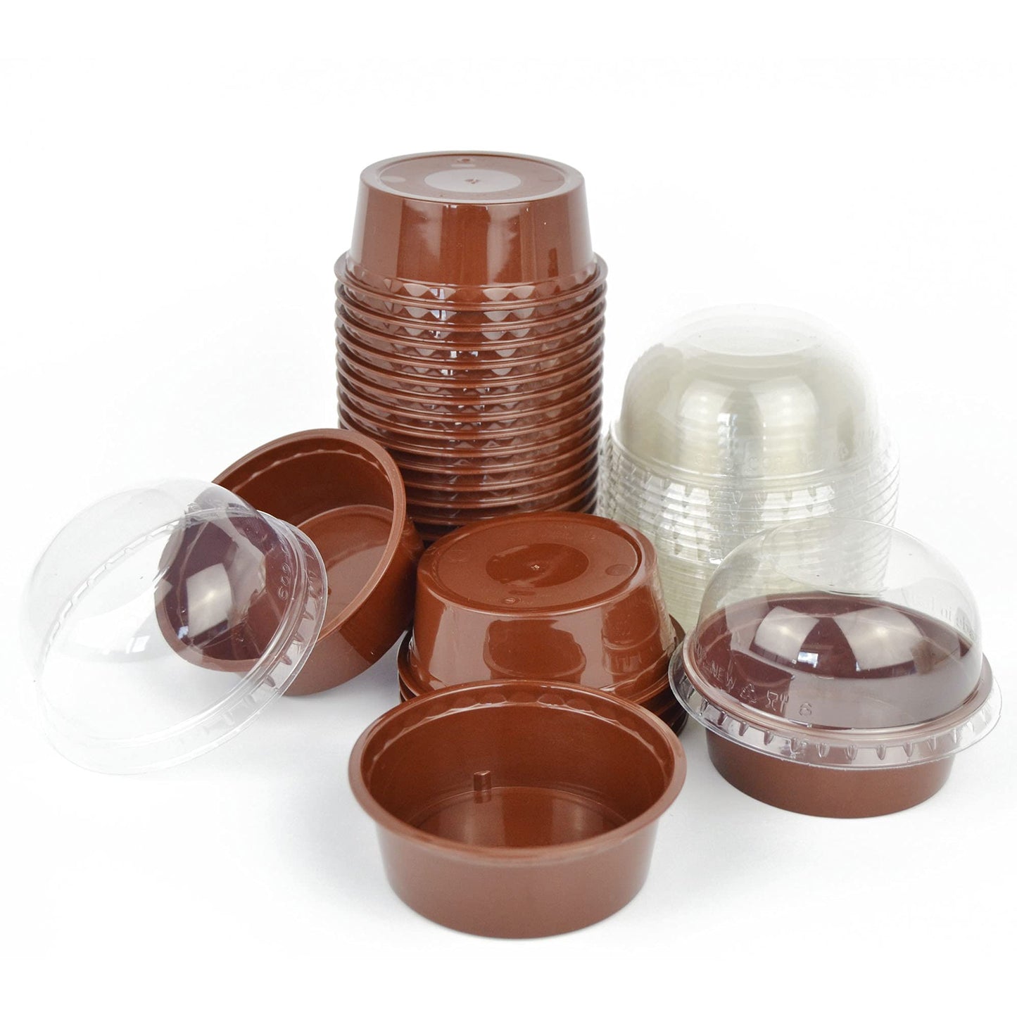 50 pièces TARTUFO cup 120 cc marron + couvercle dôme pour desserts et mousses