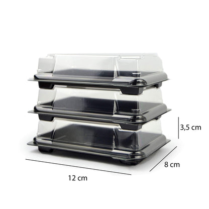 Plateau noir de 25 pièces pour sushi, sashimi, poisson idéal pour emporter d'environ 3/6 portions + couvercle