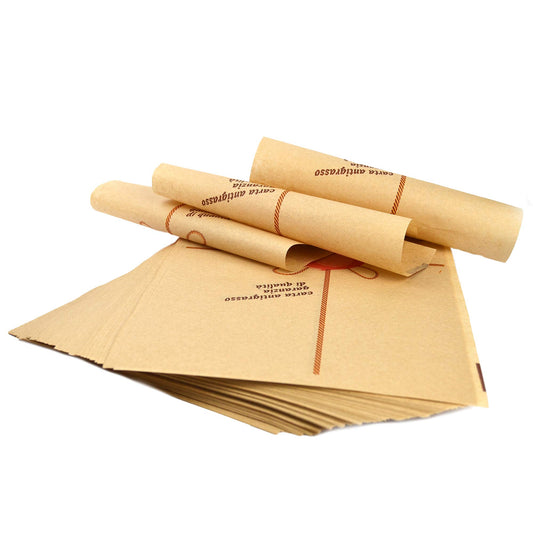 Pz 500 fogli di carta antigrasso per asporto di alimenti come hamburger, patatine, fritti, panini