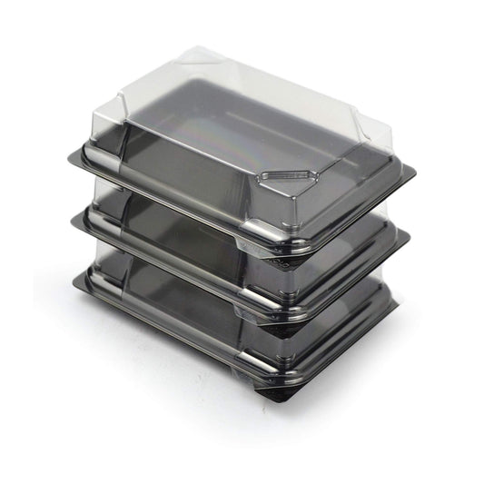 pz 25 vaschetta nera per sushi, sashimi, pesce ideale per l'asporto di circa 3/6 porzioni + coperchio