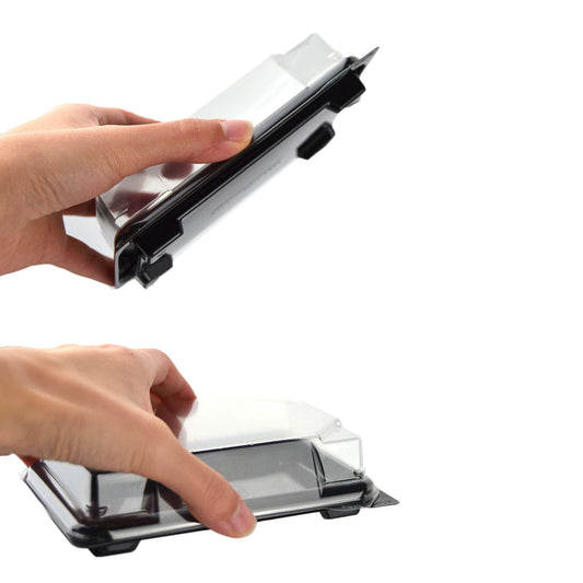 pz 25 vaschetta nera per sushi, sashimi, pesce ideale per l'asporto di circa 3/6 porzioni + coperchio