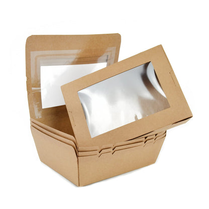 Pz 50 box avana con finestra richiudibile per asporto fritture miste, verdure, riso pollo e pasta o dolci