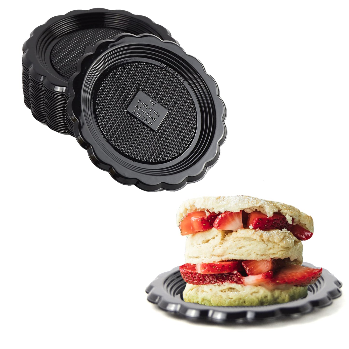 100 bandejas redondas negras para postres de repostería para exponer en el escaparate y para llevar