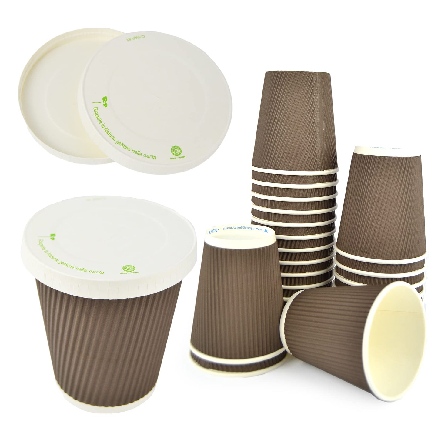 Pz 100 bicchiere 9 oz in carta marroni zigrinati 350ml per cappuccino, cioccolata calda