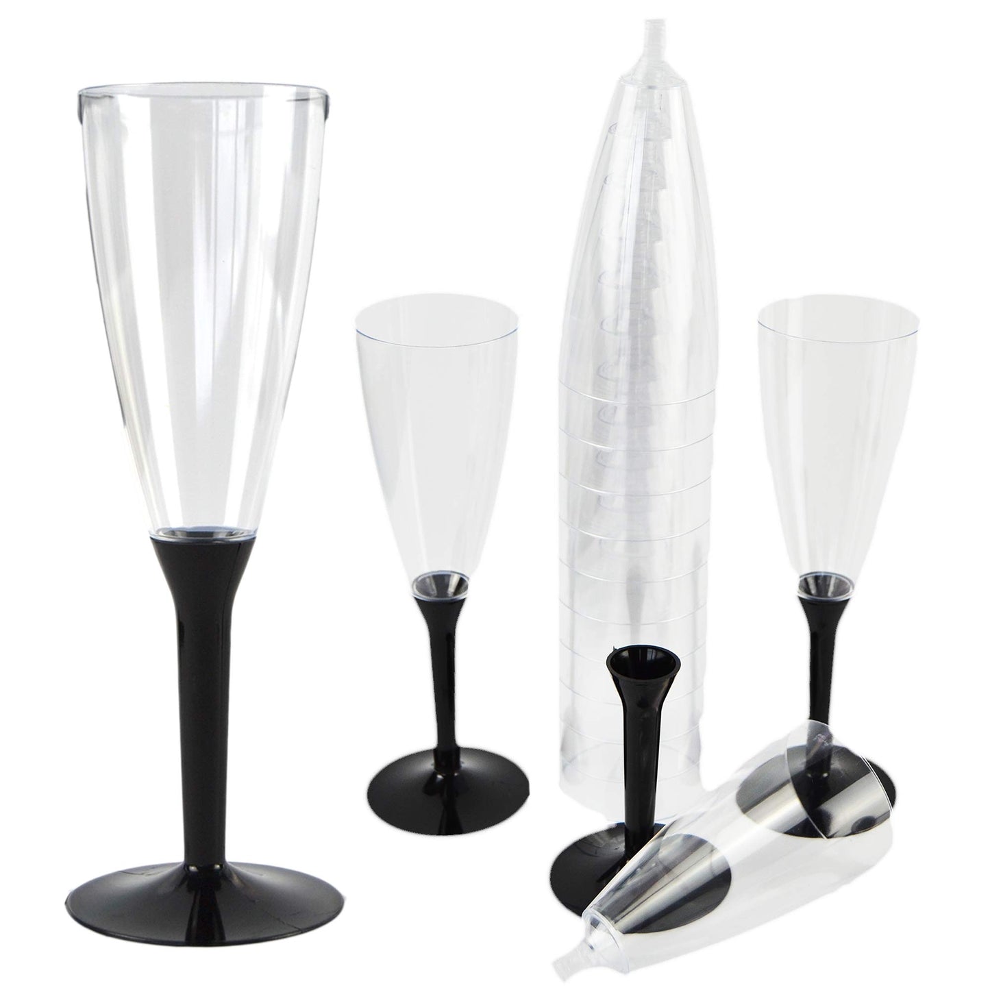 Lot de 50 flûtes à champagne, verres à apéritif à base noire pour Prosecco