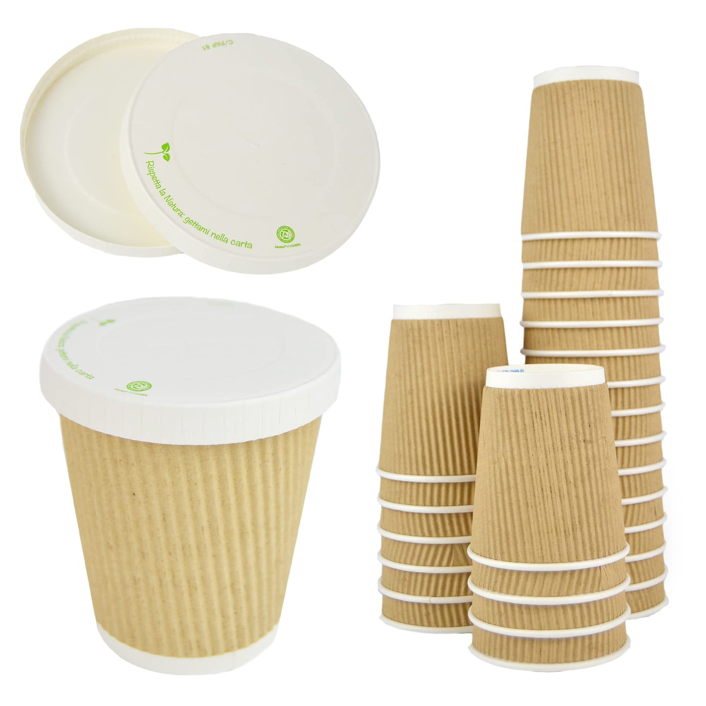 Pz 100 bicchiere 8 oz in carta avana zigrinati 250 ml per cappuccino, cioccolata calda