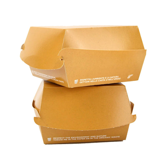 Pz 50 Box in carta kraft marrone per asporto di alimenti come hamburger, burger, patatine, panini