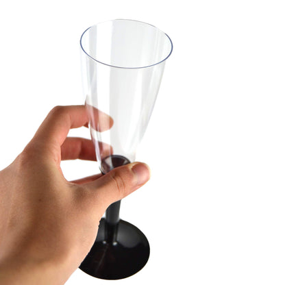 Lot de 50 flûtes à champagne, verres à apéritif à base noire pour Prosecco