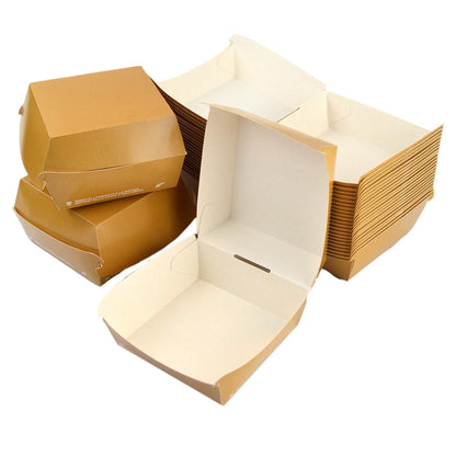 Pz 50 Box in carta kraft marrone per asporto di alimenti come hamburger, burger, patatine, panini