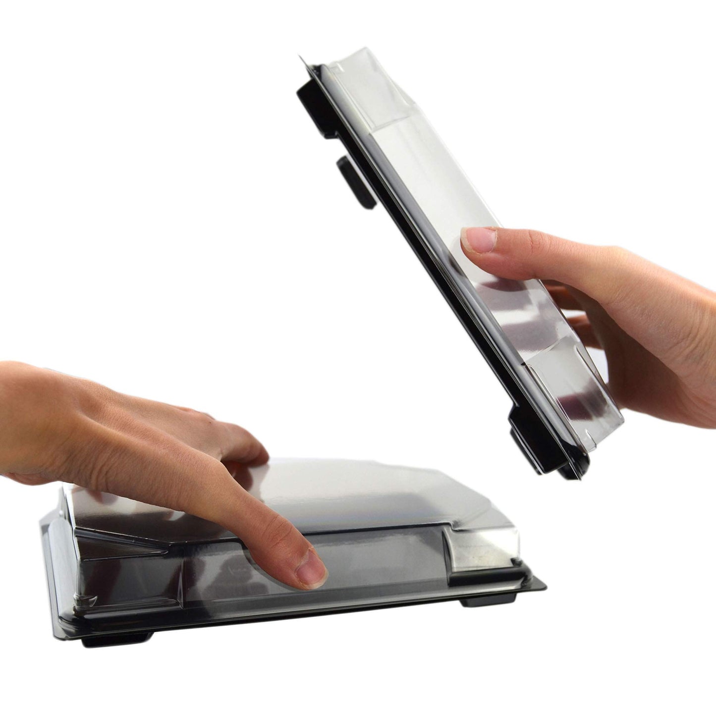 Plateau noir de 25 pièces pour sushi, sashimi, poisson idéal pour emporter d'environ 6/8 portions + couvercle