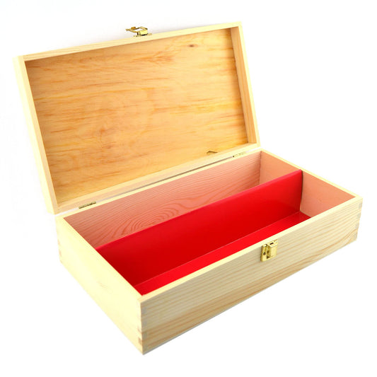 1 scatola porta vino in legno (x 2bottiglie) cassetta con chiusura  divisorio in cartone rosso