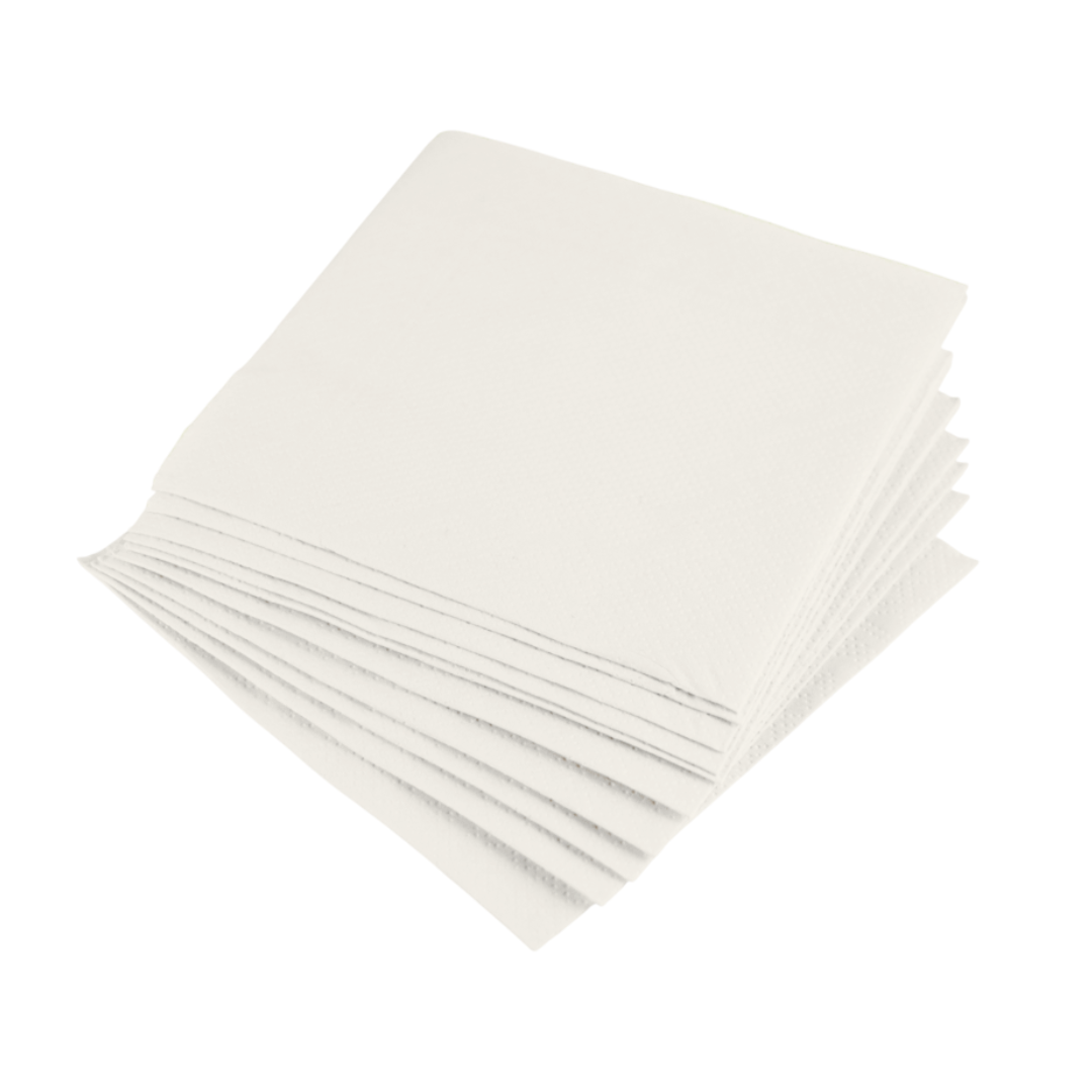 100 servilletas de 25x25 en celulosa blanca pura de 2 capas para restaurantes, bares de copas, aperitivos y fiestas