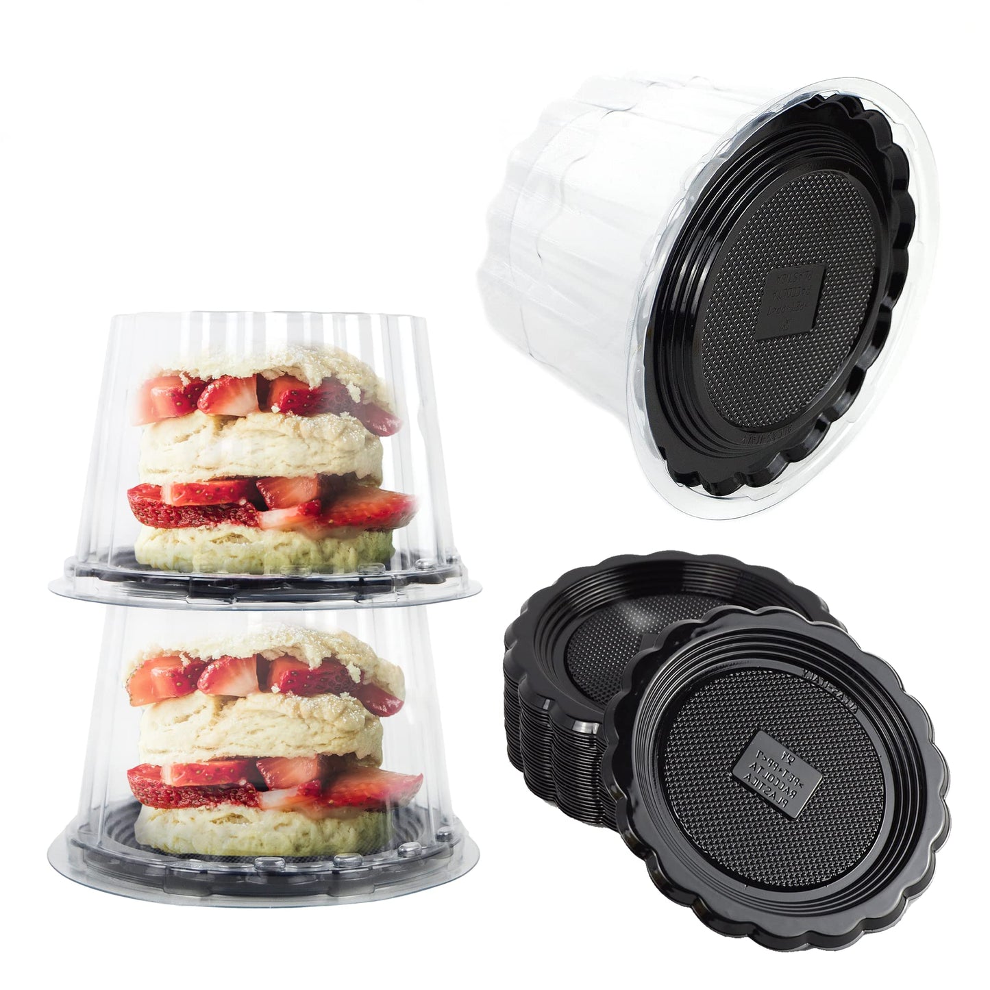 100 bandejas redondas negras con tapa para postres de repostería