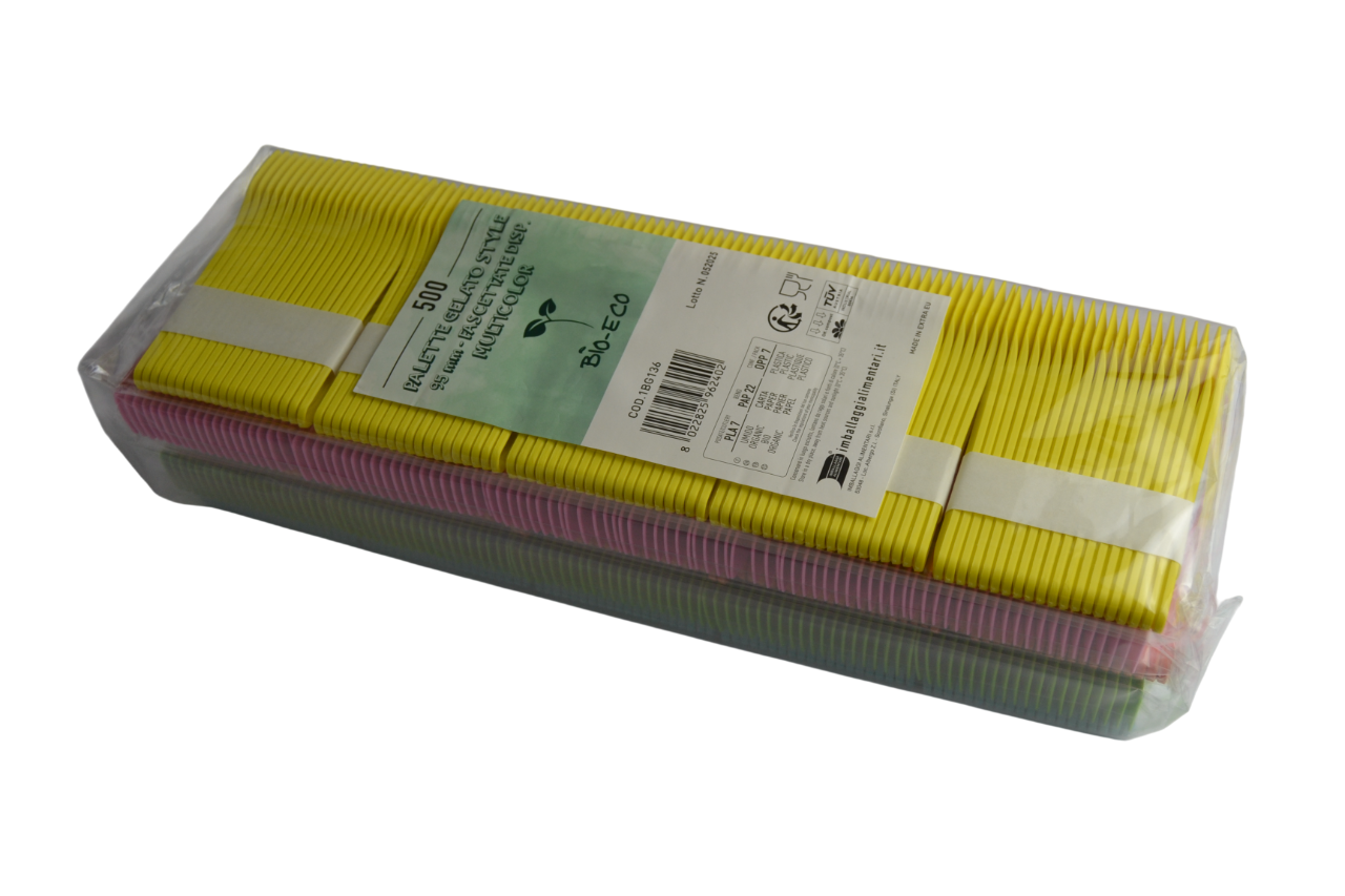 pz 500 palette colorate cm 10 palette per gelato, yogurt e semifreddi spoon cucchiai