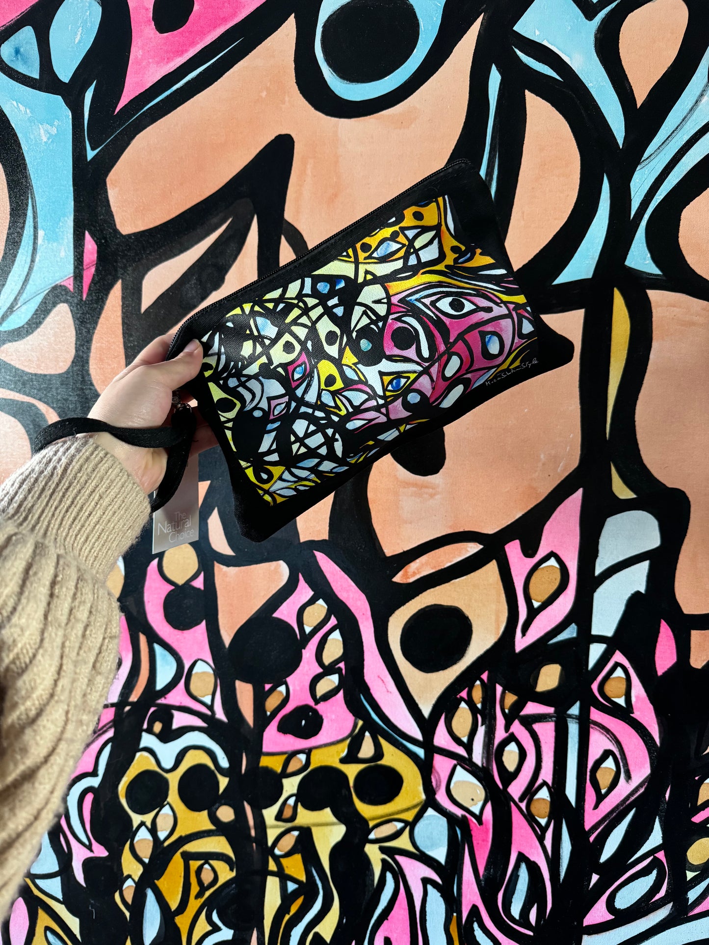 Bolso de mano de tela Pz 1, neceser, bolso de mano, estampado artístico abstracto colorido, CELLUPOCHETTE