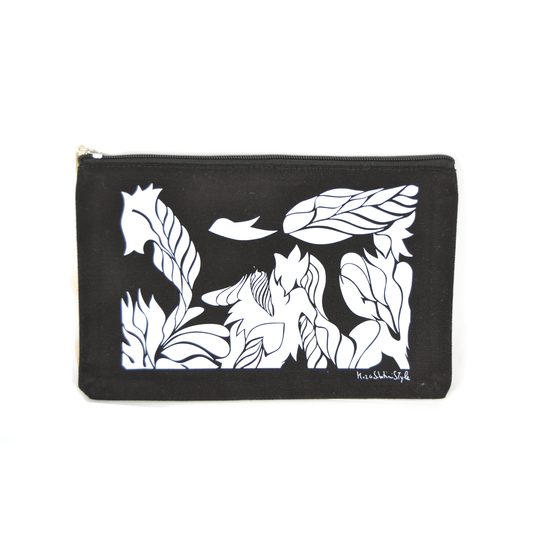 Trousse de toilette pochette sacoche imprimé artistique noir et blanc