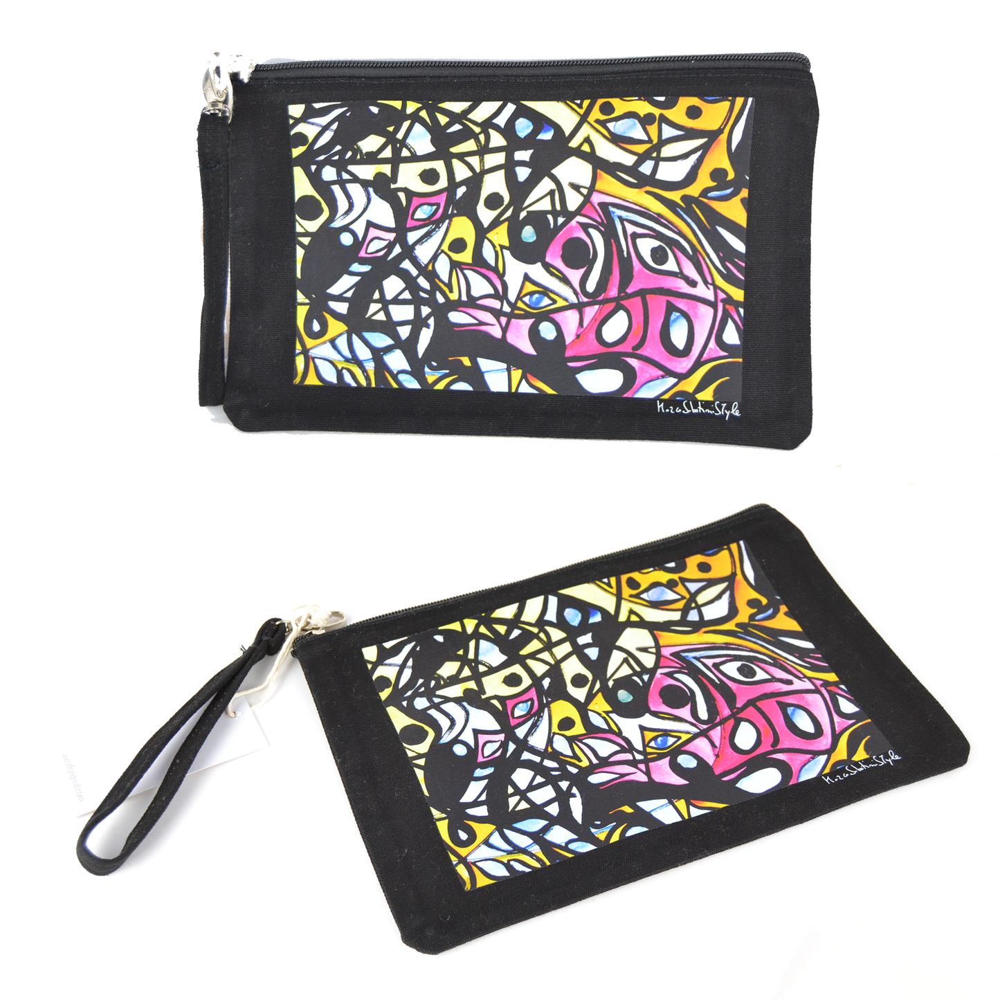 Ensemble 1 sac cabas en toile à imprimé abstrait + 1 pochette en tissu trousse de beauté sac à main