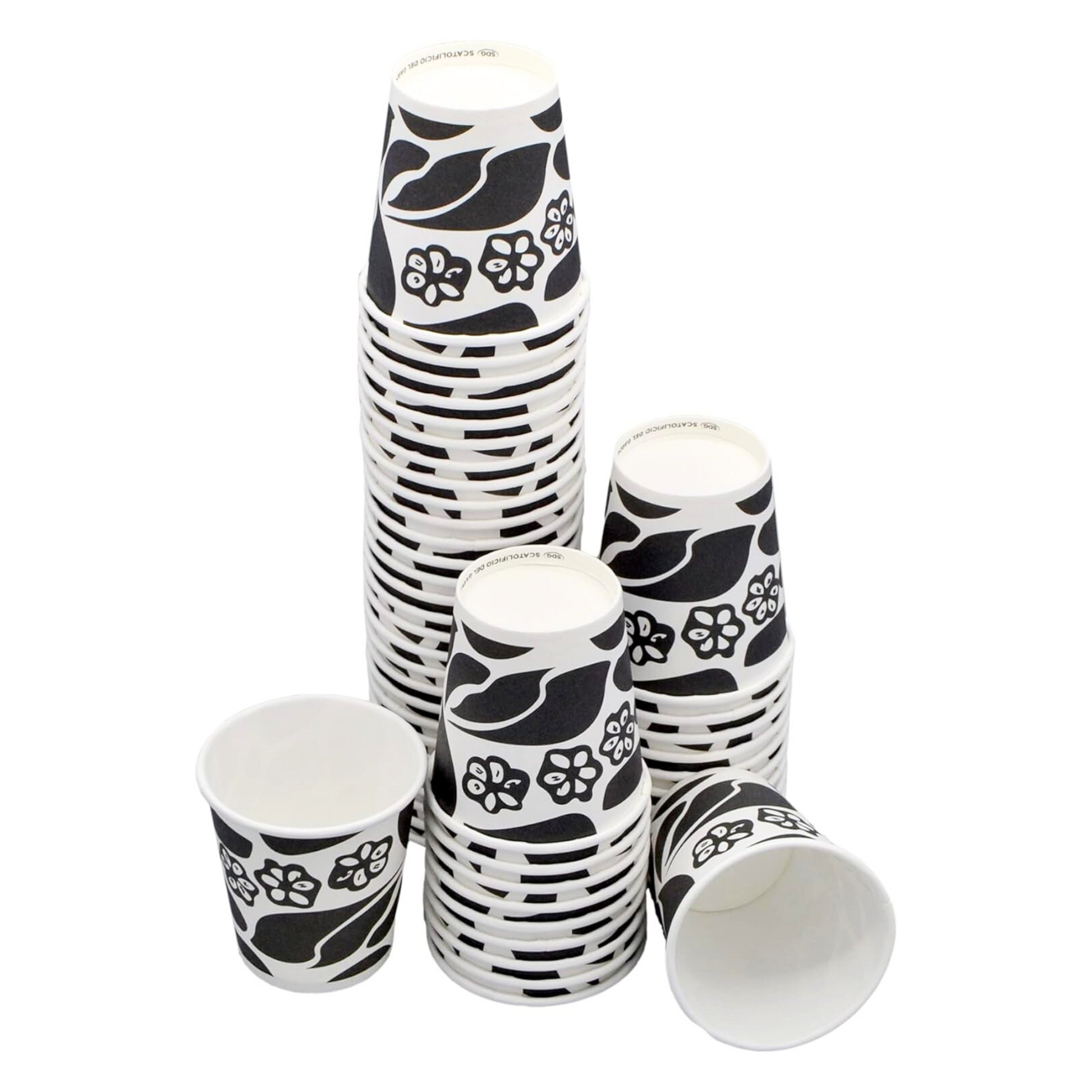 Bicchiere in cartoncino nero decorato Cellucup da 8 cl (3 oz) per caffè espresso o the