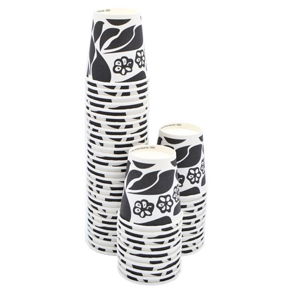Bicchiere in cartoncino nero decorato Cellucup da 8 cl (3 oz) per caffè espresso.