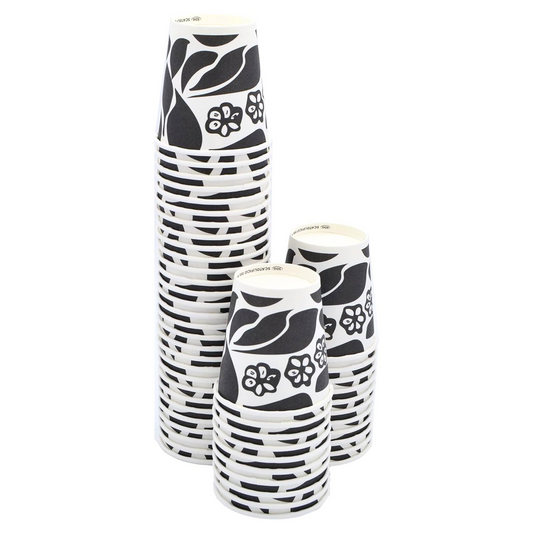 Bicchiere in cartoncino nero decorato Cellucup da 8 cl (3 oz) per caffè espresso.