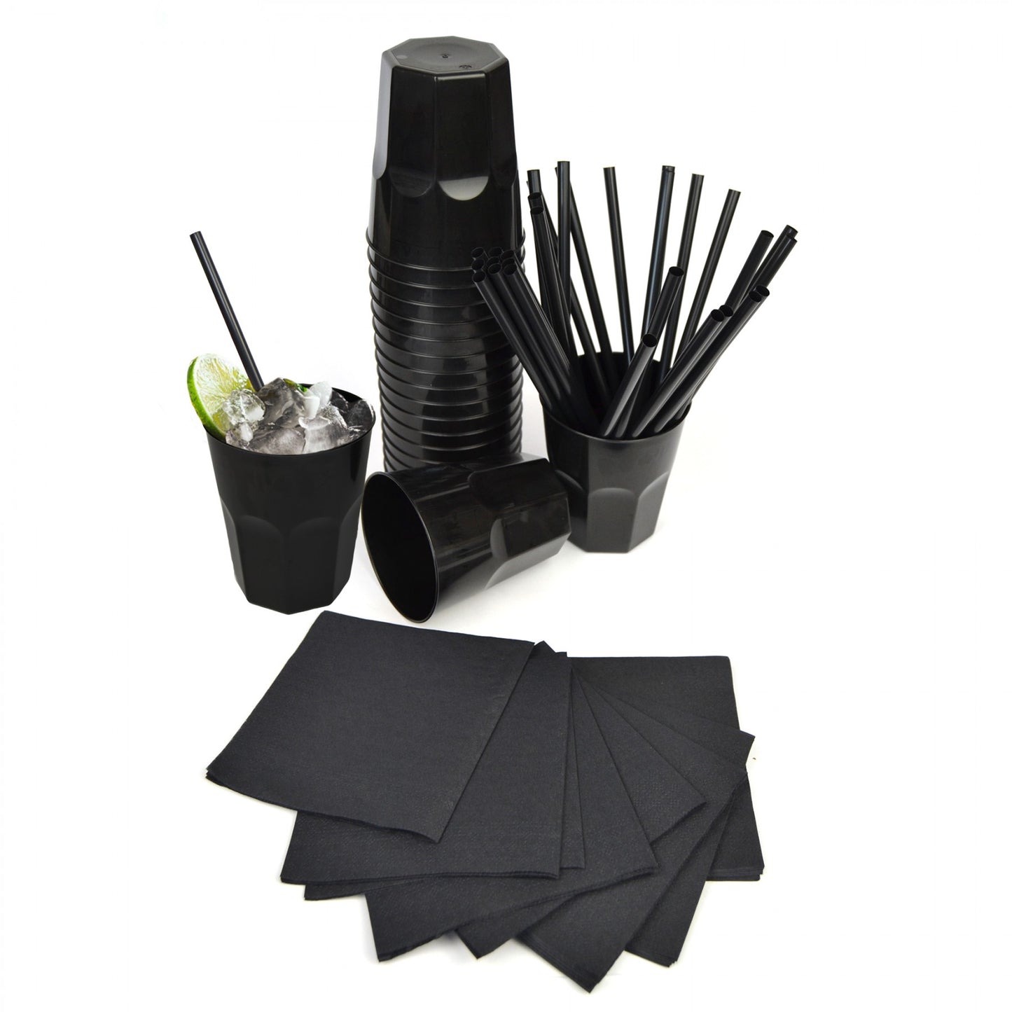 COMBO BAR 100 verres rigides 270cc + 100 serviettes 25x25 + 100 pailles 21cm