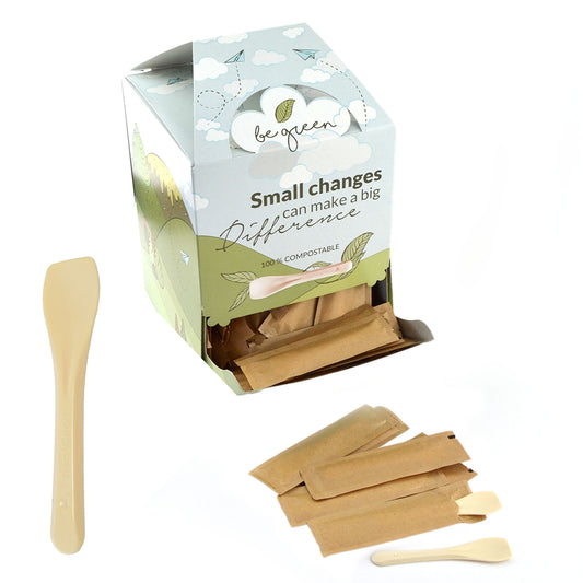 Pz 200 cucchiaini beige incartate compostabili lunghezza 9 cm ideali per gelato, semifreddi, yogurt