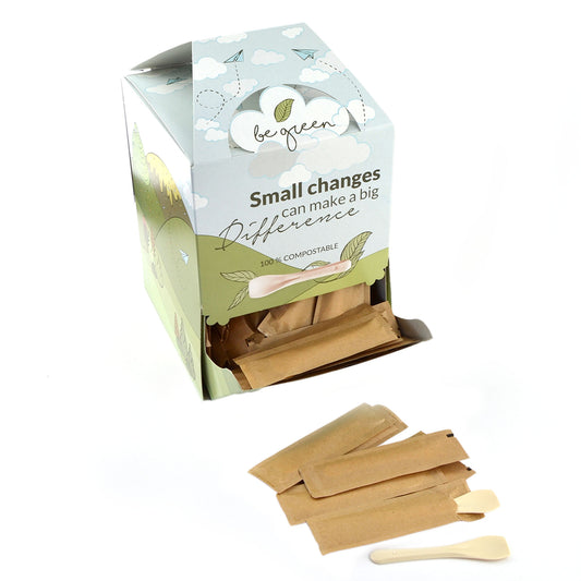 Pz 200 cucchiaini beige incartate compostabili lunghezza 9 cm ideali per gelato, semifreddi, yogurt