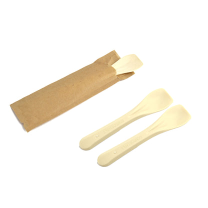 200 cucharillas compostables envueltas en color beige, de 9 cm de largo, ideales para helados, semifríos y yogures.