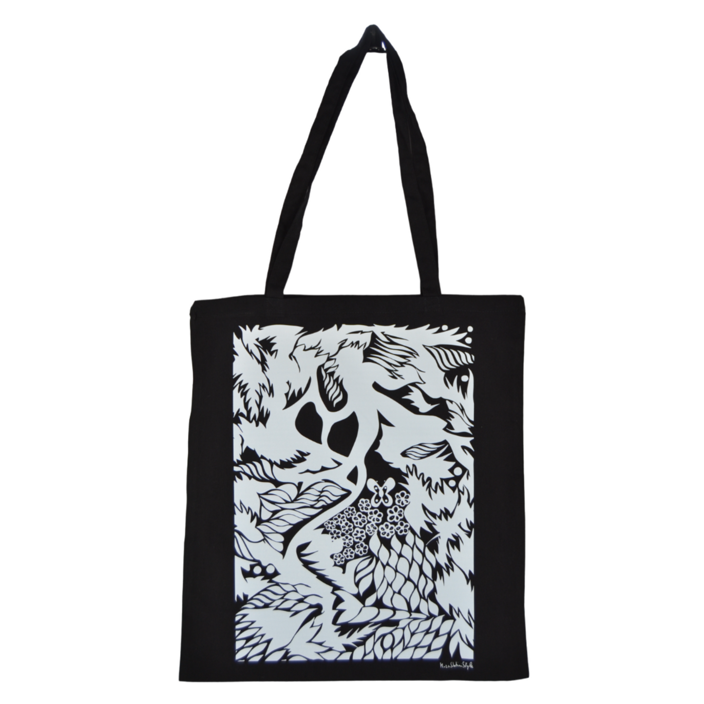 1 sac cabas en toile noire avec poignées, imprimé artistique, CELLUBAG