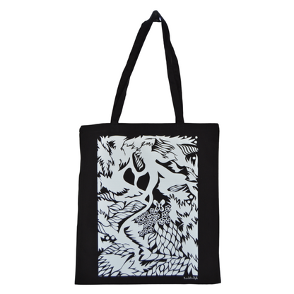 1 sac cabas en toile noire avec poignées, imprimé artistique, CELLUBAG