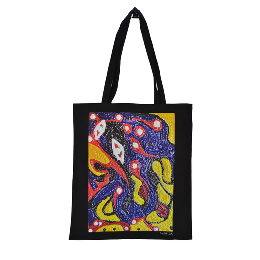 Pz 1 shopper in tela nera con manici borsa stampa artistica astratta colorata arte CELLUBAG