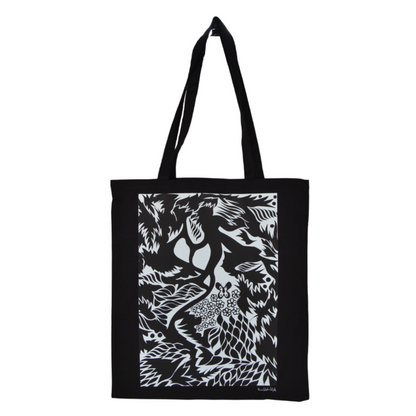 1 bolso shopper de lona negra con asas y estampado de arte abstracto CELLUBAG